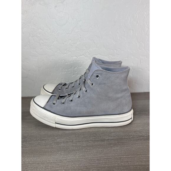 Converse Leather Lift Platform Suede Chuck Taylor All Star High Tops Gray Wm 11 - Picture 2 of 8